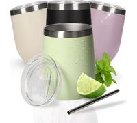 Gobelet à vin 350 ml 'Vinova' - Gobelet à double paroi en acier inoxydable garde longtemps le froid - Gobelet avec couvercle et paille - Gobelet comme idée de cadeau parfaite pour un enterrement de vi