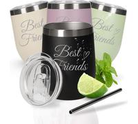 Gobelet à vin 350 ml 'Vinova' - Gobelet à double paroi en acier inoxydable garde longtemps le froid - Gobelet avec couvercle et paille - Gobelet comme idée de cadeau parfaite pour un enterrement de vi