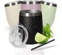 Gobelet à vin 350 ml 'Vinova' - Gobelet à double paroi en acier inoxydable garde longtemps le froid - Gobelet avec couvercle et paille - Gobelet comme idée cadeau parfaite pour un enterrement de vie d