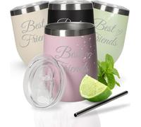 Gobelet à vin 350 ml 'Vinova' - Gobelet à double paroi en acier inoxydable garde longtemps le froid - Gobelet avec couvercle et paille - Gobelet comme idée cadeau parfaite pour un enterrement de vie d