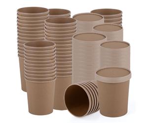 Gobelet alimentaire avec couvercle, gobelet à soupe, compostable, jetable, emballage à emporter, écologique, carton bioplastique PLA certifié FSC, DxH 11,5x13,5 cm, lot de 525
