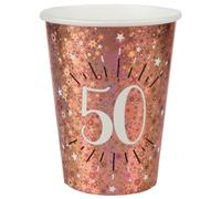 SANTEX 7349-50, Sachet de 10 Gobelets Âge étincelant métal 50 ans Rose Gold