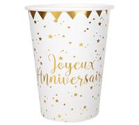 Generique Gobelet Anniversaire Blanc et Or (x10) REF/5669