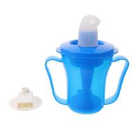 Gobelet Anti Fausse Route 250ml avec Poignées, Couvercle et Paille | Bleu, Débit Réglable, Base Inclinée, pour Eau ou Liquides Épaissis, Hydratation au Chevet des Patients