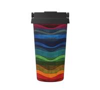 Gobelet arc-en-ciel avec couvercle et poignée en acier inoxydable pour boissons chaudes et froides, double paroi isotherme, 500 ml, réutilisable, cadeau d'anniversaire