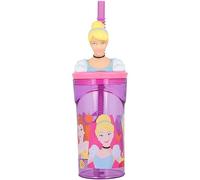 Gobelet avec paille Cendrillon Princesses Disney avec personnage 3D en plastique réutilisable BPA Free capacité 360 ml