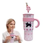 Gobelet avec paille, gourde de sport, 1200 ml, gobelet isotherme, belle bouteille en acier inoxydable, anti-fuite, avec poignée, pour sport, fitness, voyage, école, filles et femmes