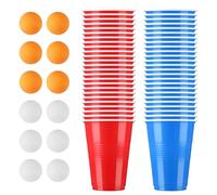 Gobelet Beer Pong BUCOMTU, 500ML Rouge et Bleu, 50 Gobelets avec 12 Balles de Ping-Pong, Réutilisable, Idéal pour les Jeux à Boire, Fêtes, Anniversaires, Mariages, Camping, 3 Ans et Plus