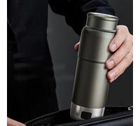 Gobelet Chauffant Portable en Titane Pur de la Série Haute - Gamme TI, Antibactérien & Conservation Fraîcheur, Étui Métallique Isolant, Vide Double (380ml)