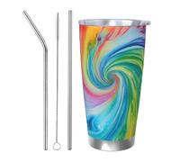 Gobelet coloré tie-dye avec 2 paille et couvercle, porte-gobelet thermique de voiture de 591 ml, gobelet isotherme en acier inoxydable pour boissons chaudes et froides