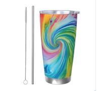 Gobelet coloré tie-dye avec paille et couvercle, porte-gobelet thermique de voiture de 591 ml, gobelet isotherme en acier inoxydable pour boissons chaudes et froides