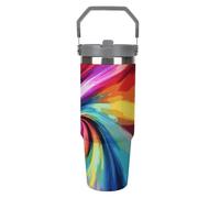 Gobelet coloré tie-dye de 887 ml avec paille, tasse de voyage isotherme en acier inoxydable avec poignée, tasse à café sous vide à double paroi, couvercle anti-fuite, garde les boissons chaudes