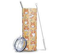 Gobelet Corgi - Cadeau amusant pour les amateurs de Corgi - Cadeau amusant - Bouteille d'eau Corgi avec paille/tasse de voyage à café - Décoration pour chien Corgi - Cadeau sur le thème des chiens