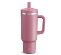 Gobelet de 1200 ml avec poignée et paille : gobelet isotherme en acier inoxydable qui garde au froid pendant 24 heures, gobelet de voyage étanche entre dans le porte-gobelet, sans BPA, rose turque