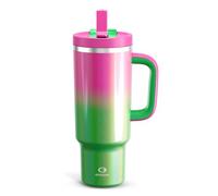 Gobelet de 1200 ml avec poignée et paille : gobelet isotherme en acier inoxydable qui garde au froid pendant 24 heures, gobelet de voyage étanche entre dans le porte-gobelet, sans BPA, fuchsia