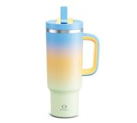 Gobelet de 1200 ml avec poignée et paille : gobelet isotherme en acier inoxydable qui garde au froid pendant 24 heures, gobelet de voyage étanche entre dans le porte-gobelet et sans BPA, brise