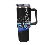 Gobelet de 40 oz avec poignée et paille, grand gobelet isotherme en acier inoxydable, tasse à café glacé, bouteille d'eau, tasse de voyage, goutte d'eau, je t'aime, motif bleu, poignée noire