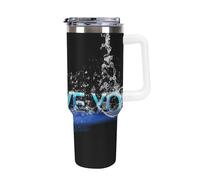 Gobelet de 40 oz avec poignée et paille, grand gobelet isotherme en acier inoxydable, tasse à café glacé, bouteille d'eau, tasse de voyage, goutte d'eau, je t'aime, motif bleu, poignée blanche