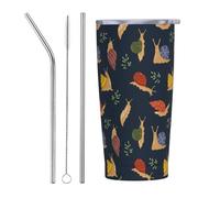 Gobelet de 500 ml avec couvercle et paille, imprimé feuilles d'escargot, gobelet isotherme noir en acier inoxydable, tasse à café personnalisée, bouteille d'eau de voyage