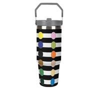 Gobelet de 887 ml avec paille, isotherme en acier inoxydable avec poignée, tasse à café sous vide à double paroi, couvercle anti-fuite, garde les boissons chaudes/froides pendant une heure