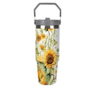 Gobelet de 887 ml avec paille, tasse de voyage isotherme en acier inoxydable avec poignée, tasse à café sous vide à double paroi, couvercle anti-fuite, garde les boissons chaudes/froides pendant des