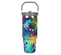 Gobelet de 887 ml avec paille - Tasse de voyage isotherme en acier inoxydable avec poignée - Tasse à café sous vide à double paroi - Couvercle anti-fuite, garde les boissons chaudes/froides pendant