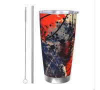 Gobelet de basketball vintage avec paille et couvercle - Porte-gobelet isotherme en acier inoxydable pour boissons chaudes et froides - 591 ml