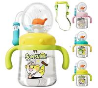 Gobelet de fontaine baleine avec anse, 2025, 300 ml, avec effet fontaine amusant, bouteille d'eau, mignonne, couvercle et paille, en tritan (jaune)