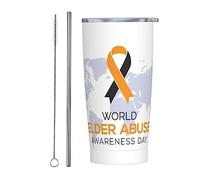 Gobelet de la Journée mondiale de sensibilisation à la maltraitance des personnes âgées avec couvercle et paille Gobelet isolé sous vide en acier inoxydable de 20 oz Tasses à café réutilisables Tasse