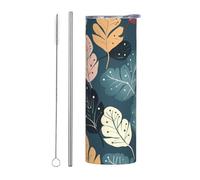 Gobelet de luxe à motif de feuilles mignonnes avec couvercles et paille, bouteille d'eau à double paroi sous vide en acier inoxydable, tasse à café étanche pour boissons chaudes et froides