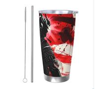 Gobelet de samouraï du Japon avec paille et couvercle - Porte-gobelet isotherme en acier inoxydable pour boissons chaudes et froides - Motif drapeau japonais - 591 ml