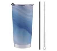 Gobelet de voyage de 591 ml avec tranche d'agate, bouteille d'eau bleue, tasse à café isotherme en acier inoxydable avec couvercle à paille et brosse de nettoyage