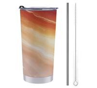 Gobelet de voyage de 591 ml avec tranche d'agate, bouteille d'eau en acier inoxydable, tasse à café isotherme sous vide avec couvercle à paille et brosse de nettoyage