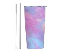 Gobelet de voyage réutilisable en acier inoxydable avec couvercle et paille - 601 ml - Isolation sous vide - Motif tourbillon de brume irisée