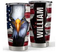 Gobelet De Voyage Réutilisable Tasse De Voyage Isolée Acier Inoxydable Thermos Pour Noël Collègue Papa 590 Ml Gobelet Personnalisé Eagle À Tête Blanche Drapeau Américain