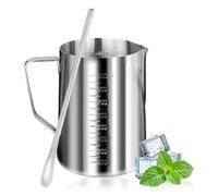 Gobelet doseur de 1 l en acier inoxydable - Pot à lait avec marquage 304 - Verre doseur - Pichet à lait avec mélangeur pour cafetière - Seau à glace - Passe au lave-vaisselle - Argenté