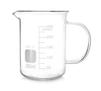 Gobelet doseur en verre borosilicate avec poignée, 250 ml, idéal pour une utilisation en laboratoire de chimie