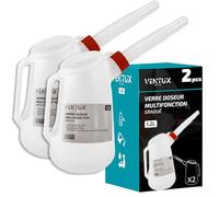 Gobelet doseur gradué 1,2 L avec bec flexible anti-goutte | Récipient pour huile, carburant, liquide auto et détergents | échelle en relief et plastique résistant (2 cuillères à mesurer polyvalentes)
