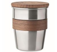 Gobelet élégant de 350 ml réutilisable en acier inoxydable recyclé avec poignée et couvercle en bois de noyer - Tasse à café à paroi simple - 90 % acier inoxydable recyclé - 4 couleurs disponibles