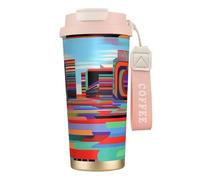 Gobelet élégant et personnalisé - Gobelet à café unique, parfait pour les voyages et une utilisation quotidienne - Motif futurisme dystopique coloré rose