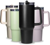 Gobelet en acier inoxydable 1,2 L 'Tampa' - Gobelet avec couvercle et paille - Gobelet isolant pour boissons chaudes et froides - Bouteille avec paille parfaite pour les déplacements noir