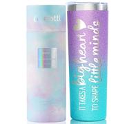 Gobelet en acier inoxydable avec couvercle et paille, cadeau de Noël pour enseignant - 591 ml - It takes a big heart to shape little minds - Cadeau de Saint-Valentin - Violet pailleté