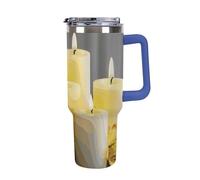 Gobelet en acier inoxydable de 1200 ml - Anti-fuite - Grande capacité - Avec poignée - Gobelet isotherme à double paroi sous vide - Réutilisable - Garde au froid ou au chaud - Motif papillon jaune