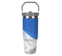 Gobelet en acier inoxydable de 887 ml avec poignée et couvercle à paille - Isolation sous vide pour 12 h - Design effilé chaud/froid - Convient aux porte-gobelets de voiture, motif montagne enneigée