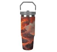 Gobelet en acier inoxydable de 887 ml avec poignée et couvercle à paille - Isolation sous vide pour 12 h - Design effilé chaud/froid - Convient aux porte-gobelets de voiture - Magnifique tasse isolée