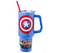 Gobelet en acier inoxydable Silver Buffalo Marvel Avengers Captain America Shield avec poign e et paille, compatible avec un porte-gobelet standa