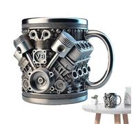 Gobelet en acier inoxydable - Tasse créative, tasse de camping en métal | Tasse à café de 300 ml avec anse au design de moteur V8/V6, et élégante pour l'extérieur, hommes, , amis