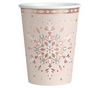Gobelet en carton 270 cc - Vaisselle de Noël sur le thème flocon de neige Or rose - Lot de 6 pièces - Noël (Vaso)