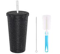 Gobelet en Diamant Clouté Bling, Tasse Bling de 17 Oz/500 Ml avec Couvercle et Paille, Gobelet Isotherme en Acier Inoxydable avec Strass, Tasse de Fête en Forme de Mouton en Cristal pour(Noir)