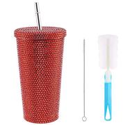 Gobelet en Diamant Clouté Bling, Tasse Bling de 17 Oz/500 Ml avec Couvercle et Paille, Gobelet Isotherme en Acier Inoxydable avec Strass, Tasse de Fête en Forme de Mouton en Cristal pour(Rouge)